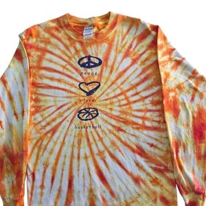 vintage Peace Frogs tye-dyed cotton long sleeved t-shirt "Peace Love Basketball"